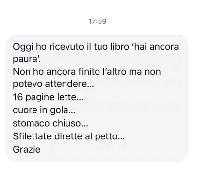 Messaggio di una lettrice dopo sedici pagine, che scrive di avere il cuore in gola e lo stomaco chiuso